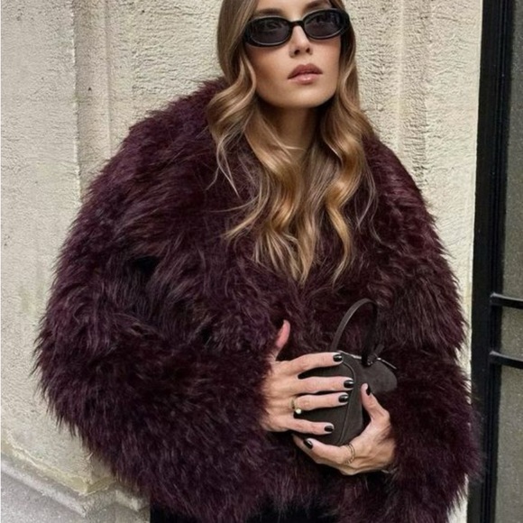 Jackets & Blazers - Burgundy Faux Fur Jacket